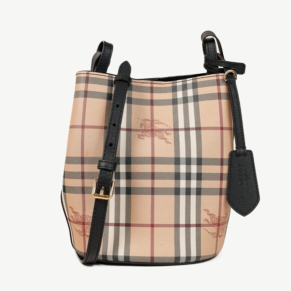 Burberry Small Lorne Haymarket Check Leather-Trim Bucket Bag